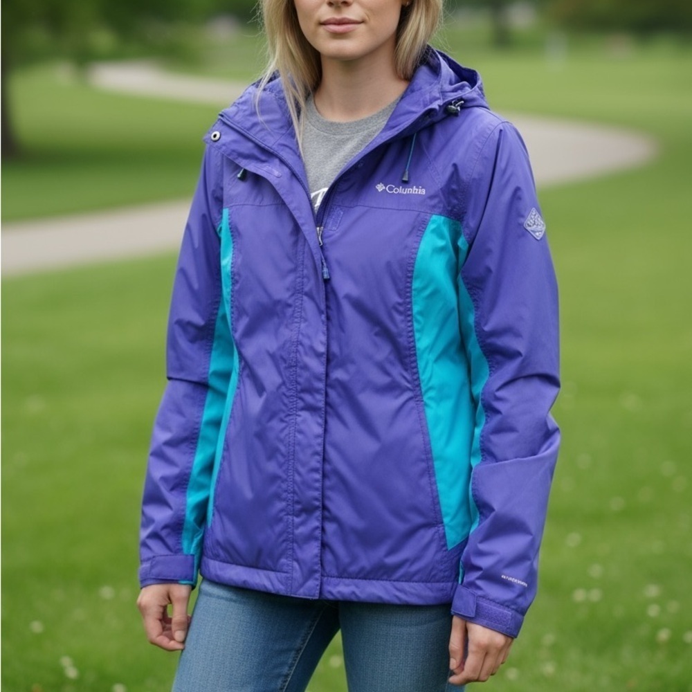 Columbia Arcadia Hooded Rain Jacket Colorblock Windbreaker XS